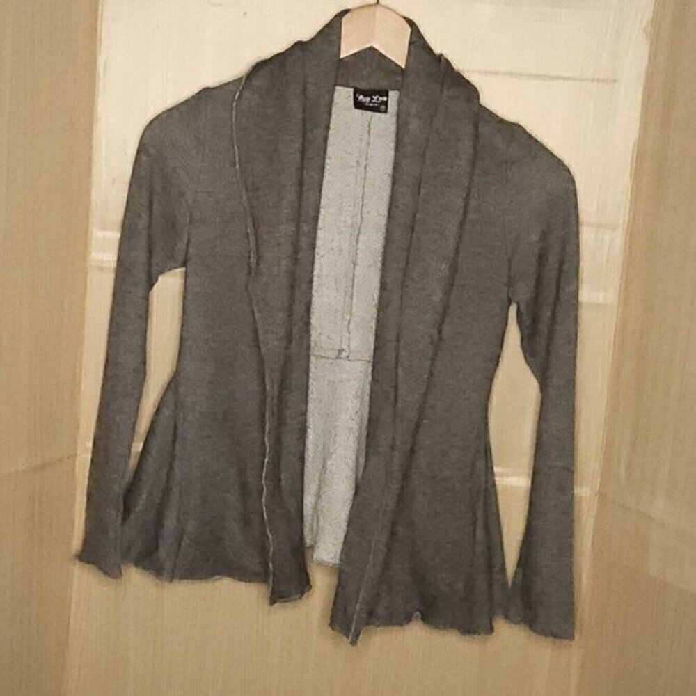 Lucy Love Womens Grey Heathered Distressed Open Sweatshirt Cardigan Small